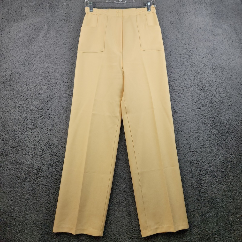 Vintage High Waisted Pintuck Trouser Pants 26x32 Braided Waist Butter Yellow 70s